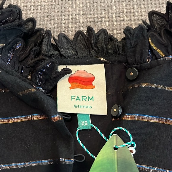 NWT FARM RIO Metallic Stripe Ruffle Shirt - Picture 4 of 6